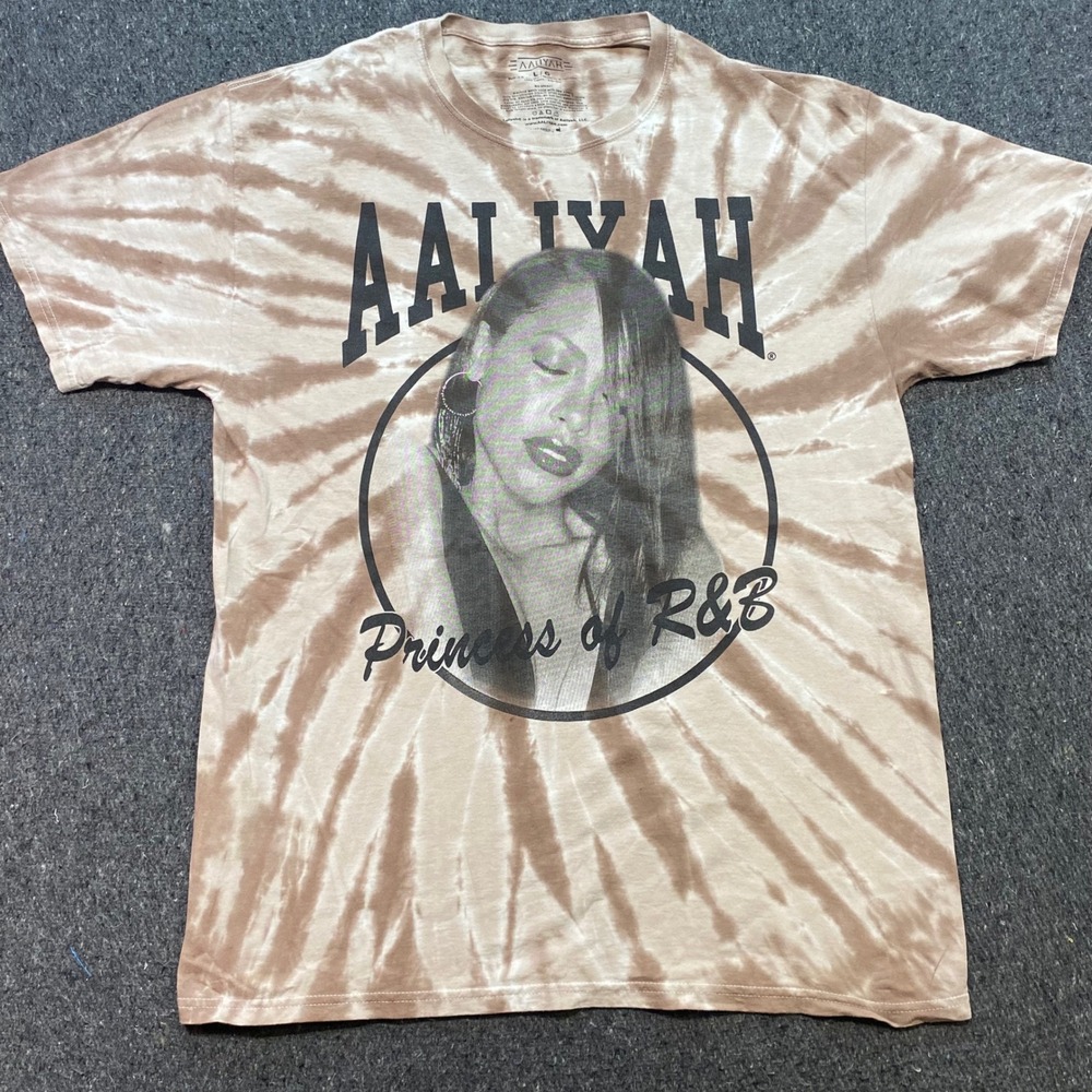 Aaliyah Princess of R&B TShirt Sz L Tan Tie Dye Graphic Streetwear Hip Hop Tee